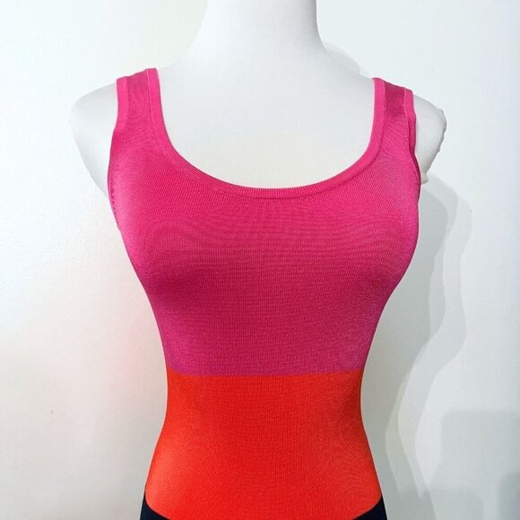 NWOT MARCIANO PINK ORANGE NAVY COLORBLOCK BODYCON KNIT TANK MINI DRESS - XS - Picture 4 of 8